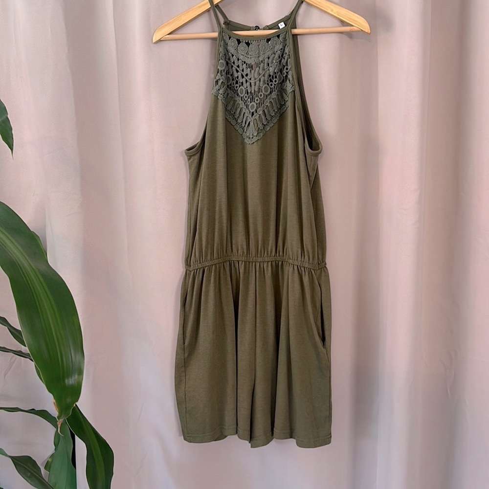 Adorable army green halter romper